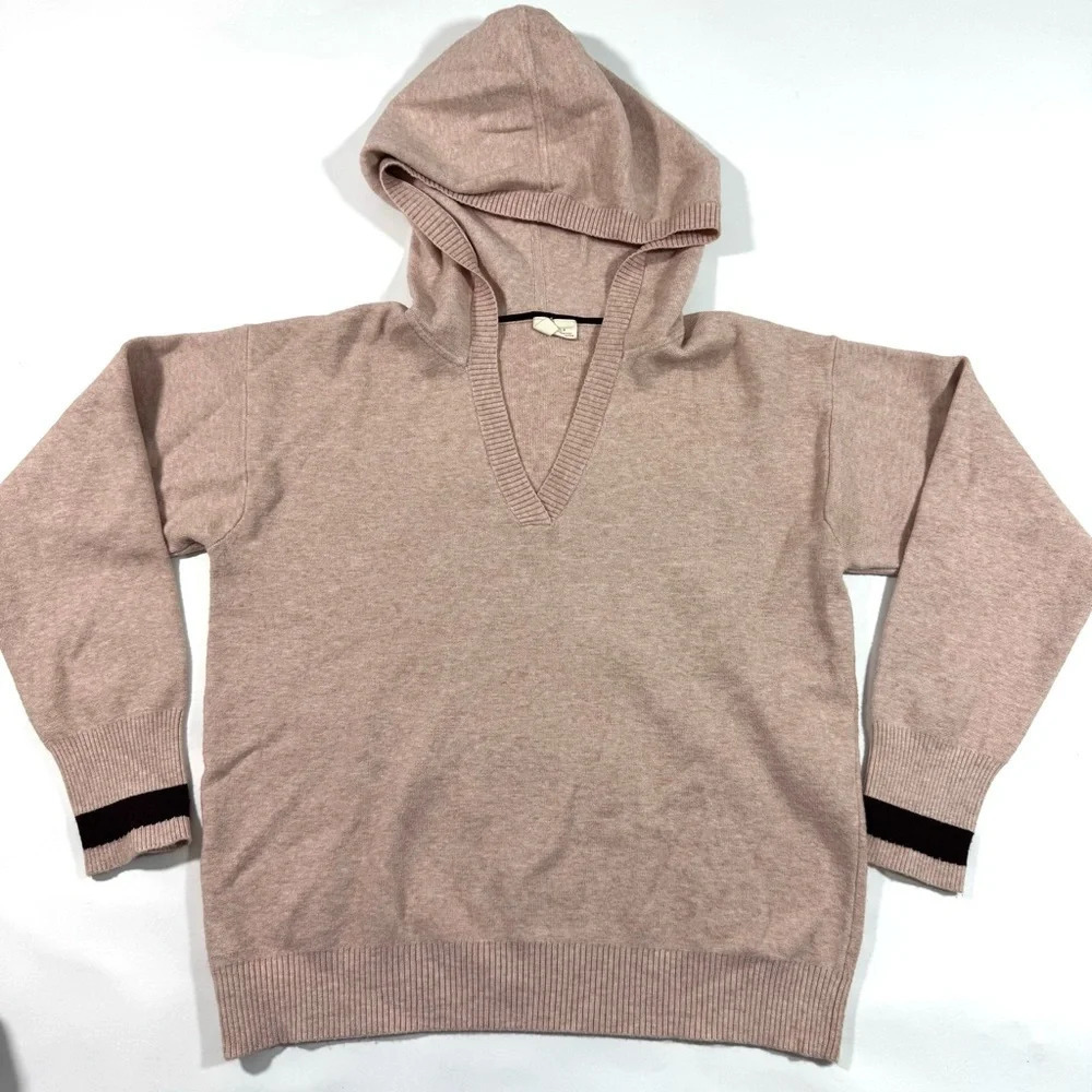 Moth Blush Pink Hooded Pullover Sweater Maroon Sleeve Cuff